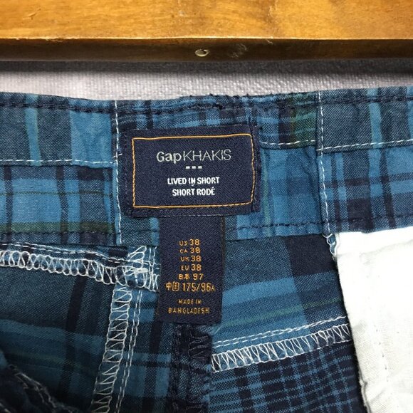 Gap Khakis Mens Quilted Patchwork Shorts size 38 Blue Flat Front Cotton Pockets - Picture 3 of 10